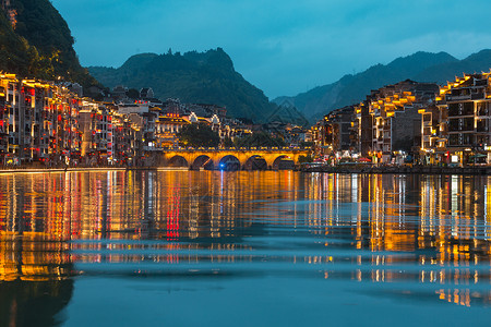 贵州镇远舞阳河夜景背景