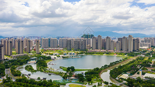 高山流水成碧湖漳州碧湖公园周边建筑群背景