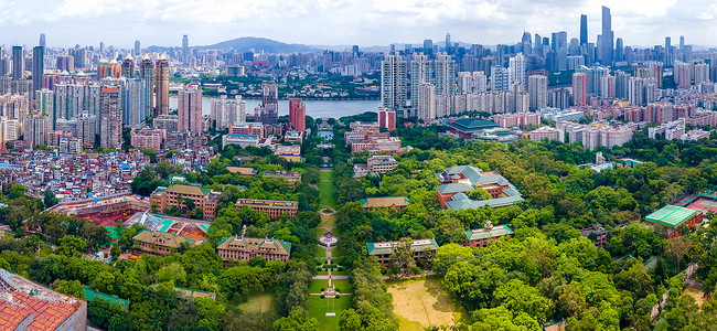 航拍全景中山大学南校区广州市背景图片