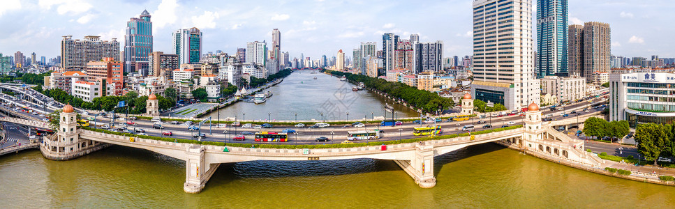 航拍广州荔湾区人民桥交通珠江风景桥梁高清图片素材