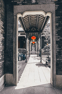岭南建筑代表广州陈家祠走廊背景图片