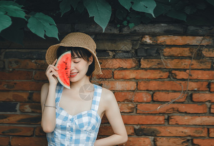 夏天清新女生夏季可爱的西瓜女孩背景