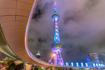 上海地标夜景上海东方明珠塔天桥下夜景拍摄背景