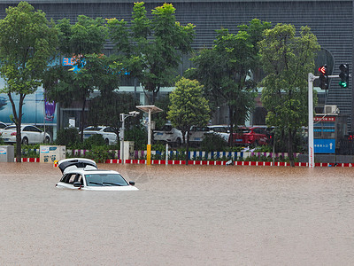 城市暴雨街道洪水内涝防汛高清图片素材