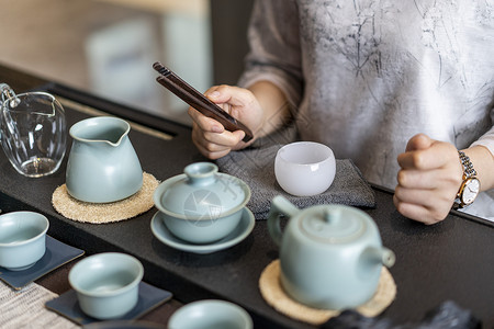 茶道茶桌一角背景图片