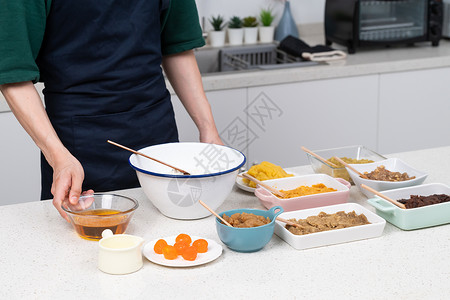 油壶月饼制作食材特写背景