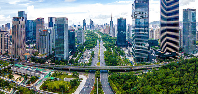 航拍全景深南大道深圳城市建筑交通运输背景图片