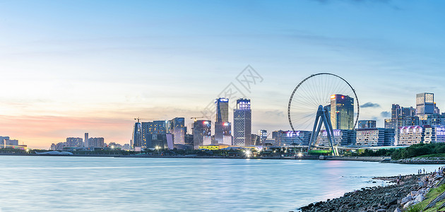 夜景海景深圳前海海边公园摩天轮背景