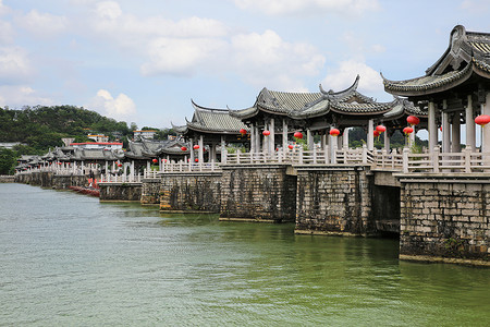 潮州地标景点广济桥桥梁高清图片素材