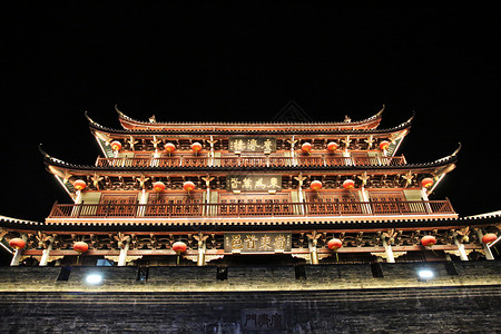 潮州老城城楼夜景高清图片素材