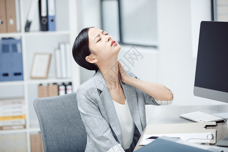 亚健康白领商务女性脖颈疼痛背景图片