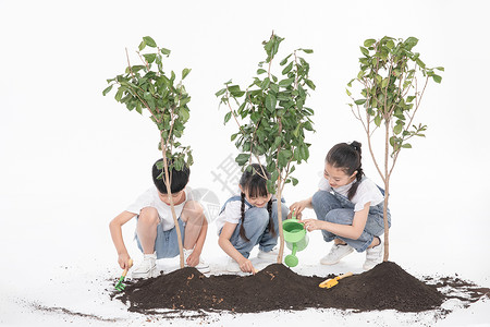 学生植树素材儿童一起植树背景