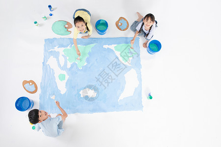 人物儿童画儿童画世界地图背景