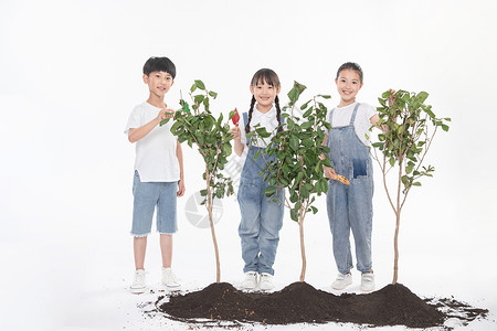 一起种树吧元素儿童一起植树背景