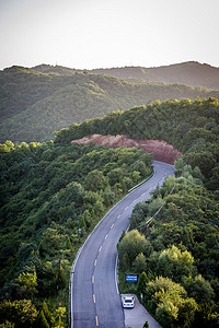 陕西旬邑石门山森林公园道路航拍马路高清图片素材