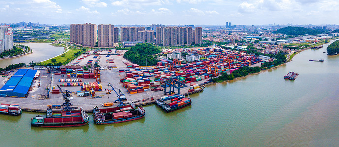 集装箱货柜航拍广州南海国际货柜码头背景