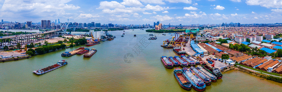 航拍珠江三支香航运水道码头背景