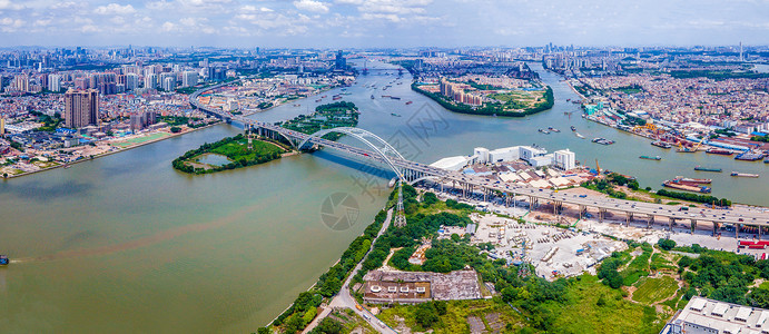 航拍广州丫髻沙大桥城市交通珠江风景河流高清图片素材