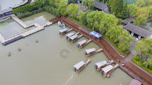 摇橹船江苏常熟沙家浜景区航拍背景