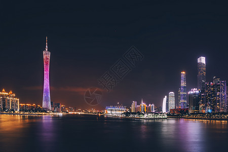 珠江新城夜景灯光秀高清图片素材