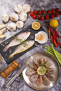 夏季海鲜鱼虾大丰收美食高清图片素材