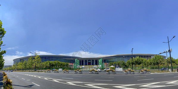 全球化贸易上海国家会展中心建筑外观全景图背景
