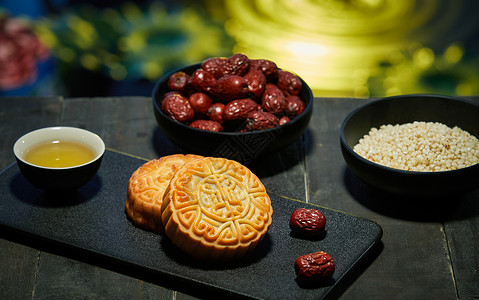 薏米png中国风中秋月饼背景