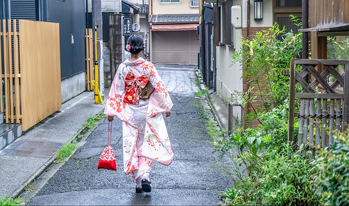 伞和女孩京都小巷和服女孩背景