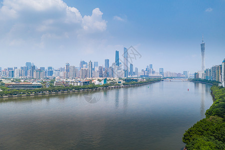 俯瞰珠江广州珠江两岸城市风光背景
