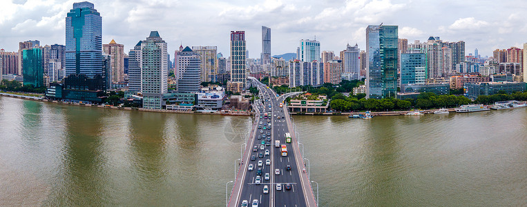 全景航拍广州江湾大桥交通背景图片