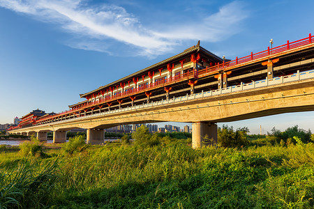 咸阳古渡廊桥风景高清图片素材