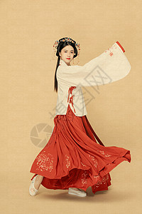 工笔画古风汉服中国风美女跳古典舞背景图片