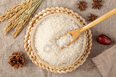稻穗和礼盒俯拍大米粮食背景