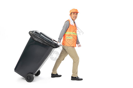 拉垃圾桶的环卫工人背景图片