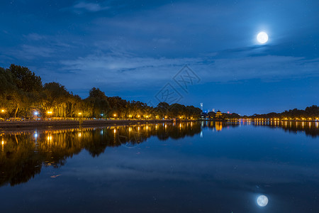 中秋国庆促销海报中秋赏月夜什刹海背景