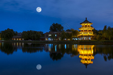 国庆中秋banner中秋赏月后海望海楼背景