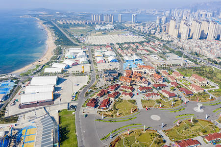 青岛西海岸新区啤酒广场航拍全景背景