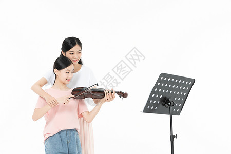 拉小提琴插画老师教青少年学生拉小提琴背景