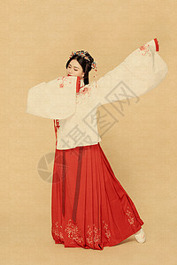 工笔画古风汉服中国风美女跳民族舞背景图片