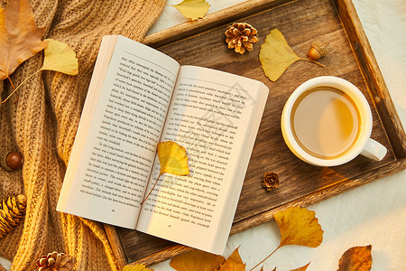 背景素材书本秋日咖啡和书本背景