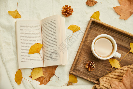 背景素材有床秋日咖啡和书本背景