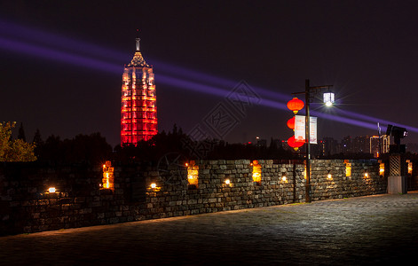 南京大报恩塔夜景背景图片