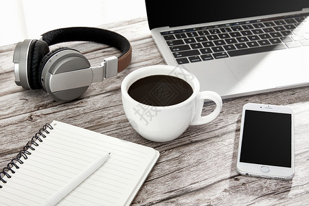 白色手机素材创意学习办公和桌面咖啡场景背景