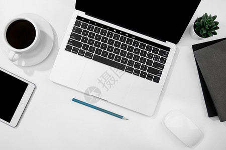 平板键盘创意学习办公和桌面咖啡场景背景
