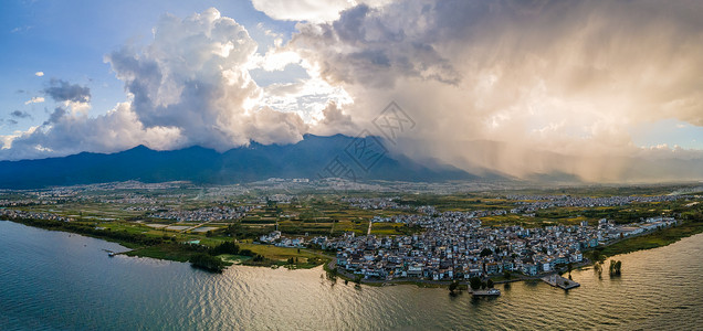 大理航拍航拍云南大理地标洱海海岸线背景