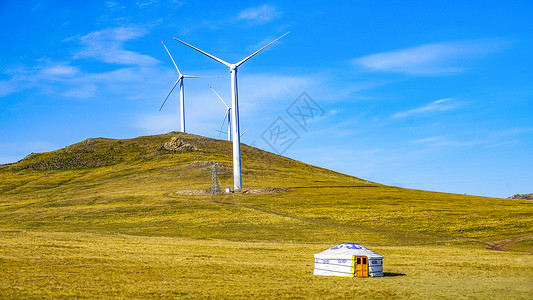 绿色地球环保内蒙古草原风力发电背景