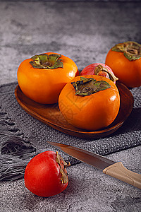 秋天的柿子彩色水果高清图片素材