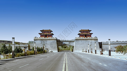 走西口山西右玉杀虎口城楼外景背景