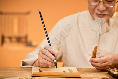 中药养生毛笔字老中医开药方背景