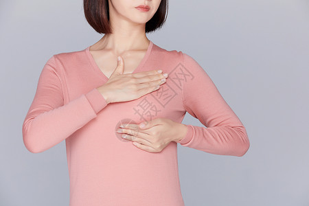 乳腺检查女性身体不舒服按摩胸部背景